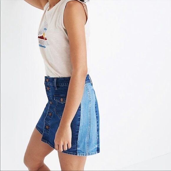 Madewell Two Tone Panel blue Jean Skirt size 28 - Picture 3 of 10